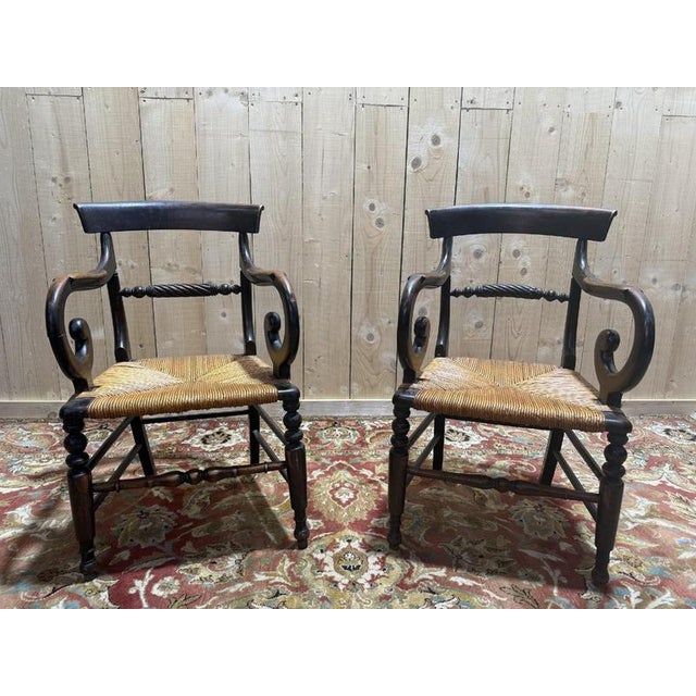 Rustic Straw-Seated Armchairs, Set of 2 For Sale - Image 10 of 10
