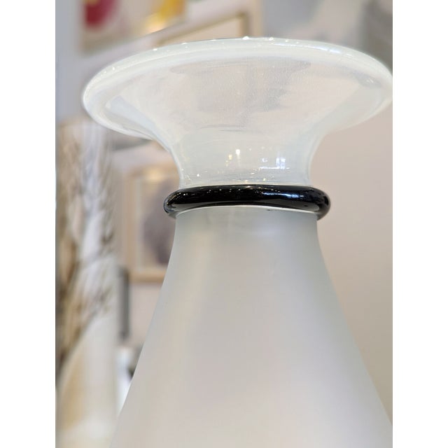 Glass Frosted Glass Vase With Black Band For Sale - Image 7 of 8