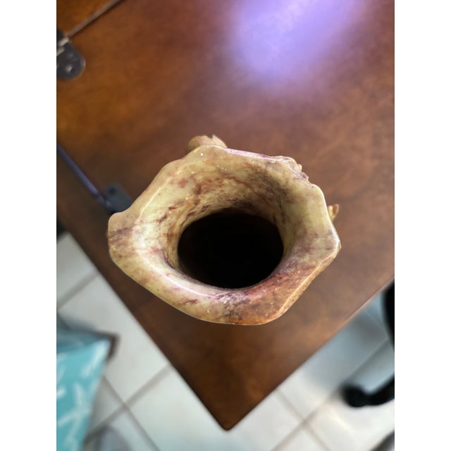 Early 20th Century Antique Chinese Carved Soapstone Floral Vase, Sculptural High-Relief For Sale - Image 5 of 6