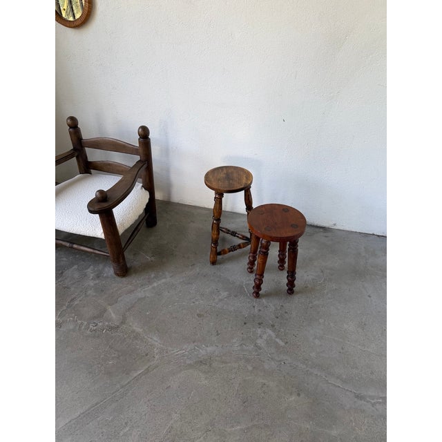 Wood Antique Stools with Turned Legs, 1960s, Set of 2 For Sale - Image 7 of 18