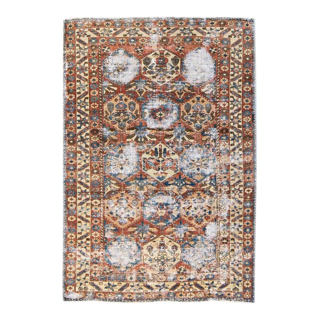 Vintage Distressed Handmade Geometric Rust Wool Rug For Sale