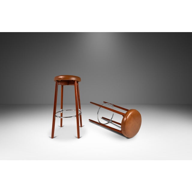 Spottrup Set of Two (2) Danish Modern Barstools in Solid Teak & Leather by Hugo Frandsen for Spøttrup Mobler, Denmark, C. 1960's For Sale - Image 4 of 17