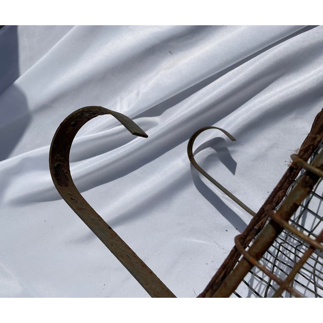 1930's Large Antique French Wirework Crimped Wire and Metal Wall Pocket Hanging Basket For Sale - Image 6 of 11