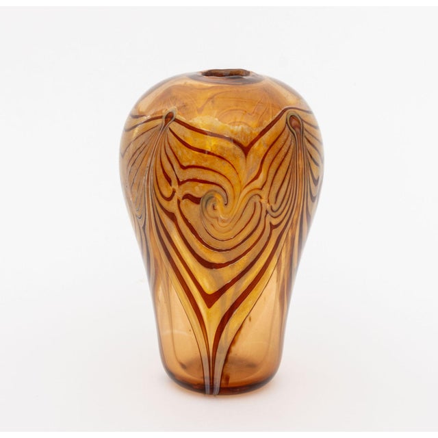 Modern Pulled Feather Amber Glass Vase, 1975 For Sale - Image 4 of 8