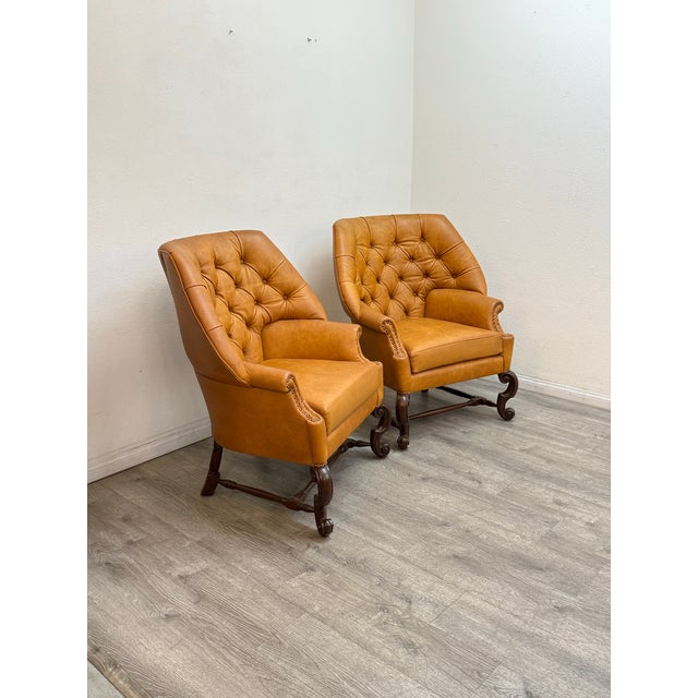 Pair of Chesterfield Style Leather Wingback Chairs For Sale - Image 11 of 11