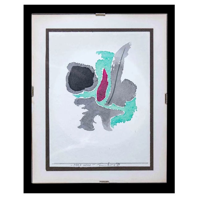 Mario Surbone, Black Flower, Original Charcoal and Watercolor, 1987 For Sale