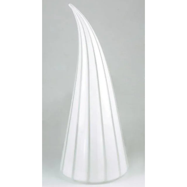 Hand blown art glass cone table lamp with thick white stripes and alternating thin clear stripes. Internal socket and...