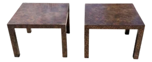 1970s Pair of Vintage Henredon Lacquered Parsons Style Side Tables – Faux Tortoiseshell Finish