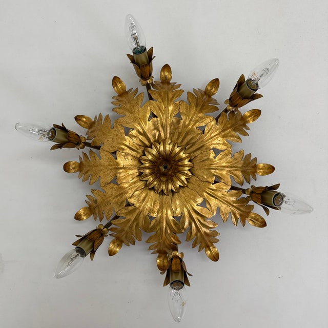 Vintage Ceiling Lamp with Leaf Gold, 1970s For Sale - Image 10 of 18