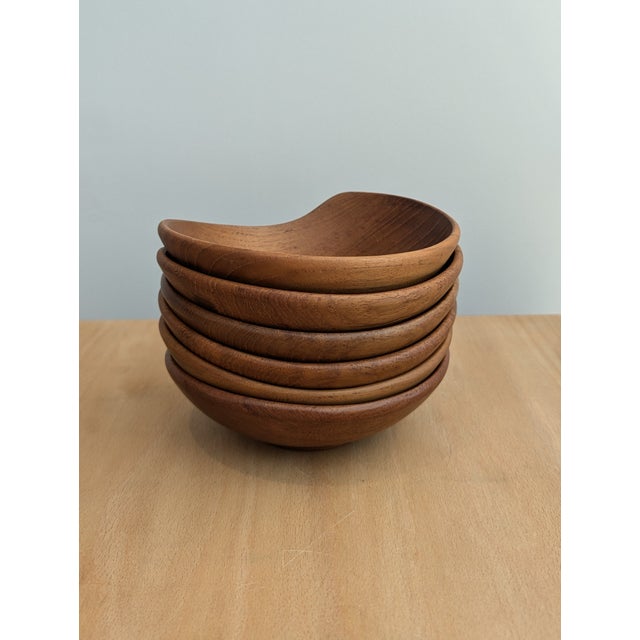 Set Of Six Mid 20th Century Teak Bowls Made by ESA Denmark - Embossed with manufacturers mark on the base of each bowl...