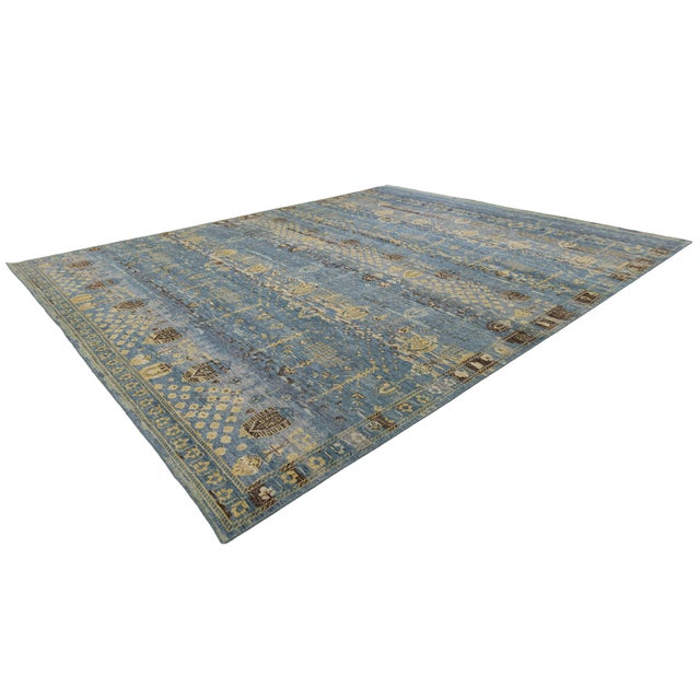Modern Transitional Khotan Style Blue Wool Area Rug 12x15 For Sale - Image 4 of 11