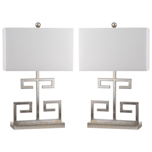 Greek Key 25-Inch H Table Lamp Antique Silver - a Pair For Sale - Image 9 of 9