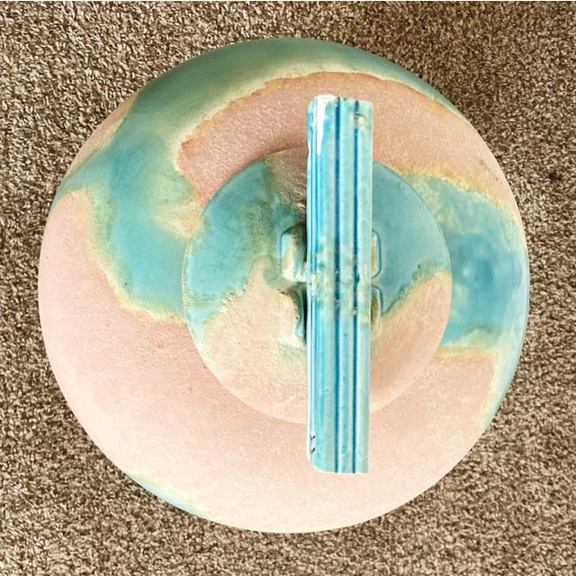 Postmodern Blue and Pink Vase With Sculpted Lid For Sale - Image 4 of 11