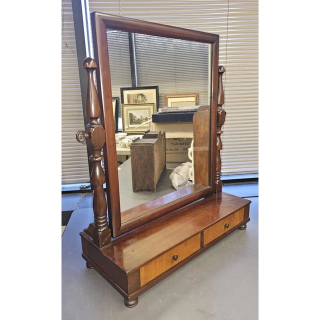 Brown Mid Century George III Style Mahogany Two Drawer Dressing Table Mirror For Sale - Image 8 of 9
