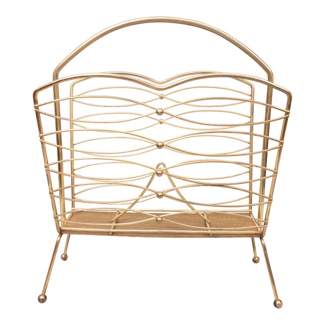 Mid-Century Modern Brass Magazine Rack For Sale