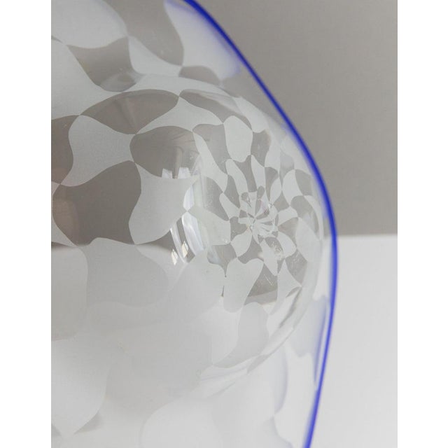 Vintage Murano Glass Bowl with Chequered Pattern & Blue Wavy Rim, Italy, 1990s For Sale - Image 11 of 12