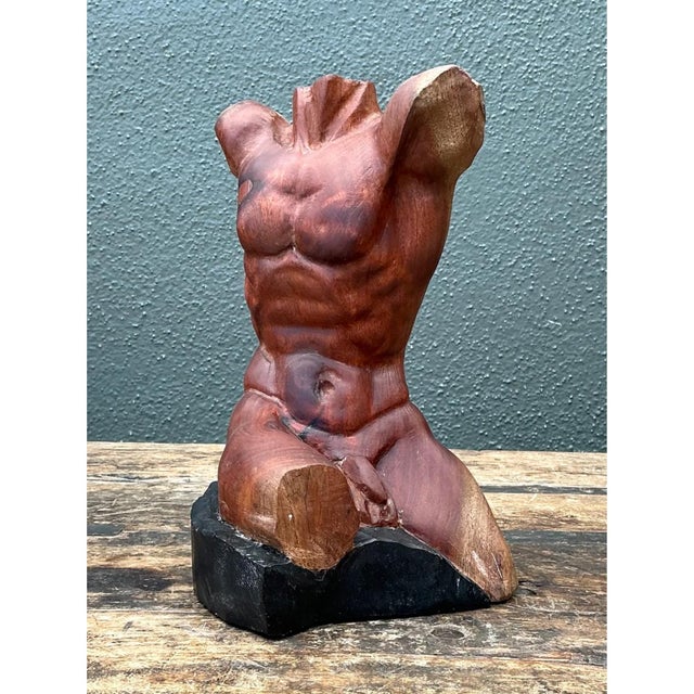 Vintage Wood Male Torso Sculpture For Sale - Image 12 of 12
