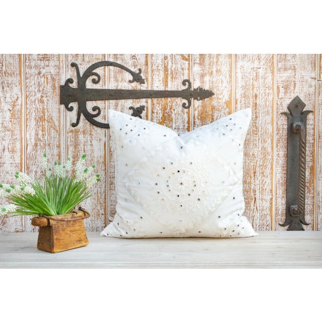 These beautiful cotton Sheesha pillows are hand-embroidered with geometric and floral designs with small mirrors. Solid...