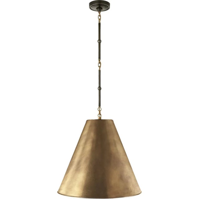 Modern Thomas O'Brien for Visual Comfort Signature Goodman Medium Hanging Light in Bronze & Hand-Rubbed Antique Brass with Hand-Rubbed Antique Brass Shade For Sale - Image 3 of 4