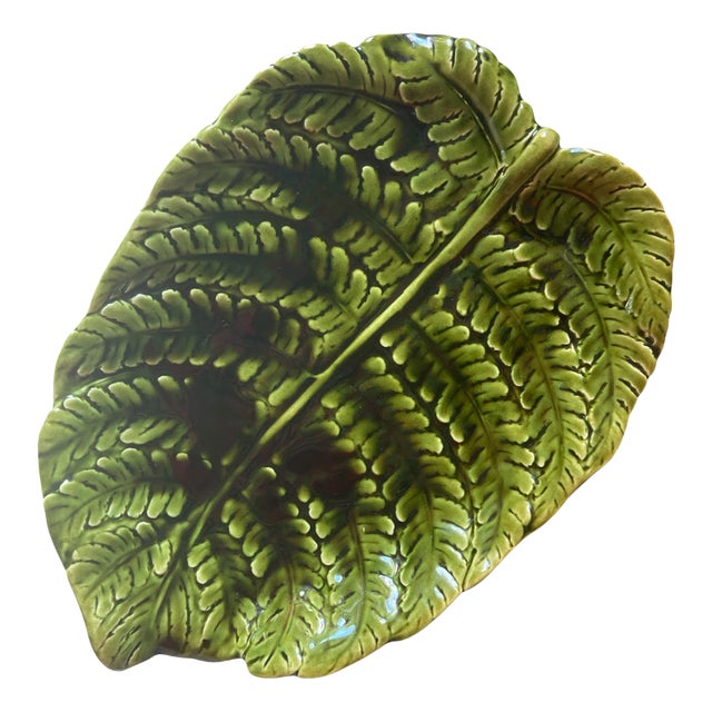 Antique Fern Majolica Dish Platter from Sarreguemines, 1890 For Sale