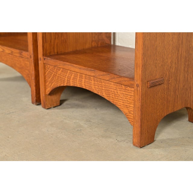 Brown Stickley Mission Oak Arts & Crafts Cutout Bookshelves, Pair For Sale - Image 8 of 12