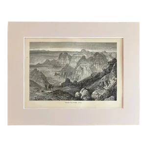 Antique 1874 Wood Engraving "Terres Mauvaises, Utah" in Frame-Ready 11x14 Mat