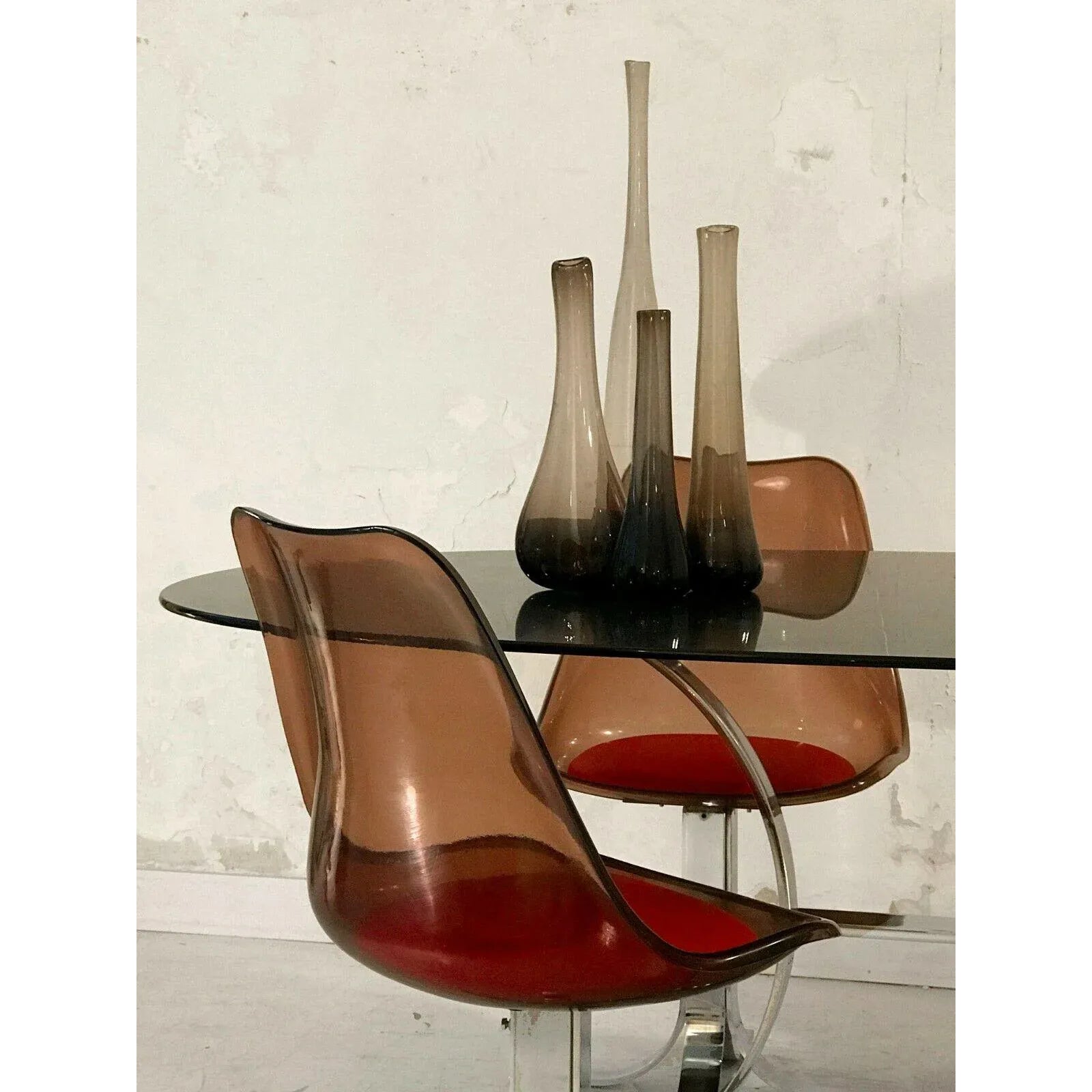 Vintage Metal, Glass, and Acrylic Glass Dining Table & Chairs Set, Set of 5 | Chairish