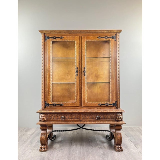 20th Century Neo-Renaissance Style Carved Oak Display Cabinet For Sale - Image 12 of 12
