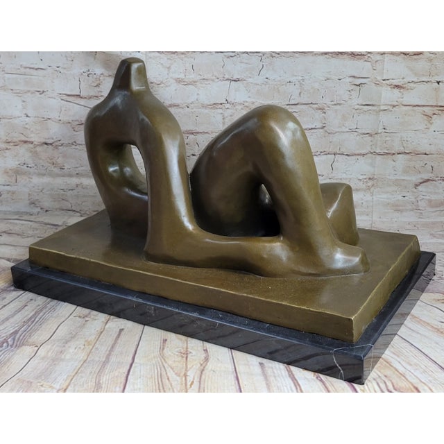 Abstract Henry Moore Bronze Metal Statue Sculpture Figure Decor on Marble Base For Sale In New York - Image 6 of 10