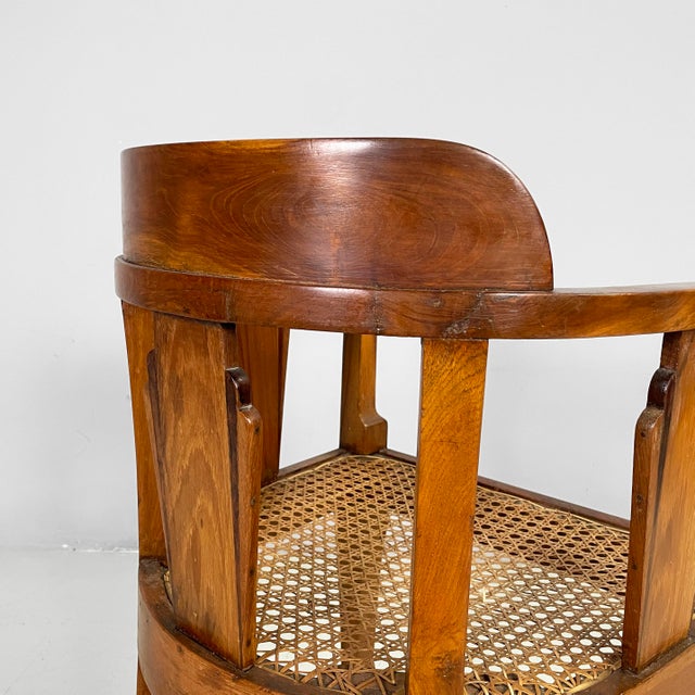 Italian Art Nouveau Wood and Straw Tub Chair, 1930s For Sale - Image 9 of 18