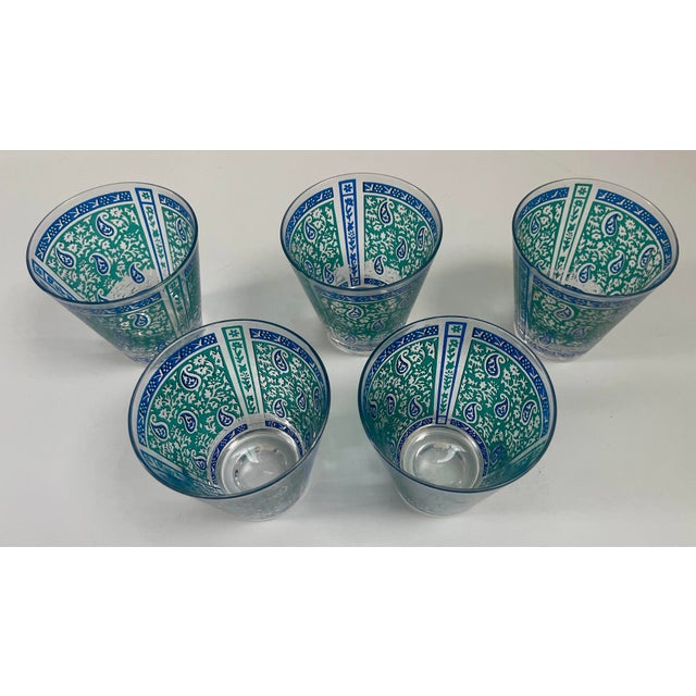 Vintage Georges Briard Gilt Green & Blue Paisley Glasses - Set of 5 For Sale In Boston - Image 6 of 8