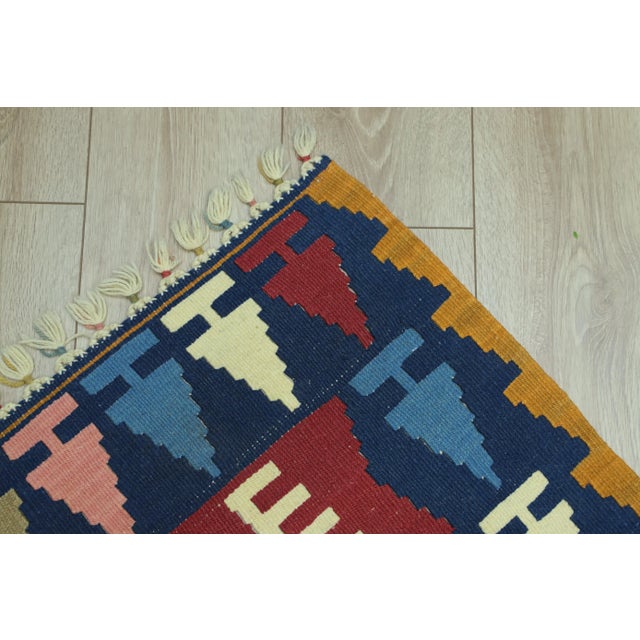 Blue 1970s Tribal Blue Ikat Kilim Runner Rug For Sale - Image 8 of 10