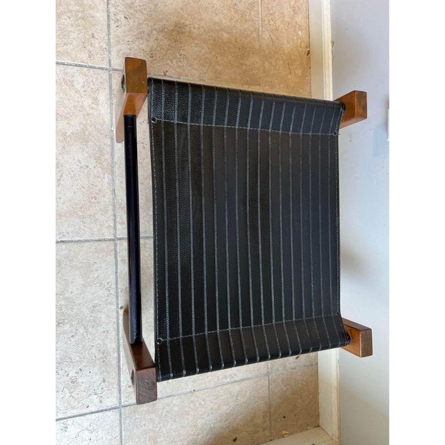 Late 20th Century Late 20th Century Vintage Vinyl Sling Wood Walnut Ottoman For Sale - Image 5 of 10