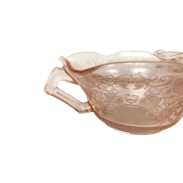Glass 1930s Hazel Atlas Depression Glass Florentine Pink Cream Soup & Nut Bowl Floral Design For Sale - Image 7 of 7