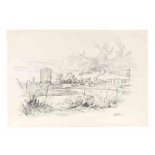 Gazometro- Rome is an artwork realized by Gaspare De Fiore in 1974. Pen Drawing on paper. Titled and hand-signed in the...