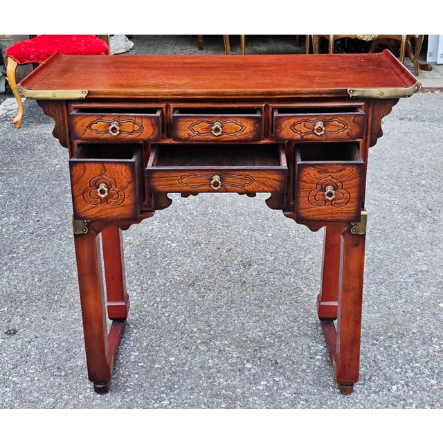 South East Asian Elmwood Six-Drawer Altar / Console Table For Sale - Image 4 of 11