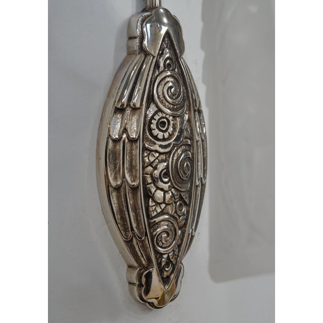 1930s Pair of 1930s Muller Freres French Art Deco Geometric Frosted Glass Wall Sconces For Sale - Image 5 of 7
