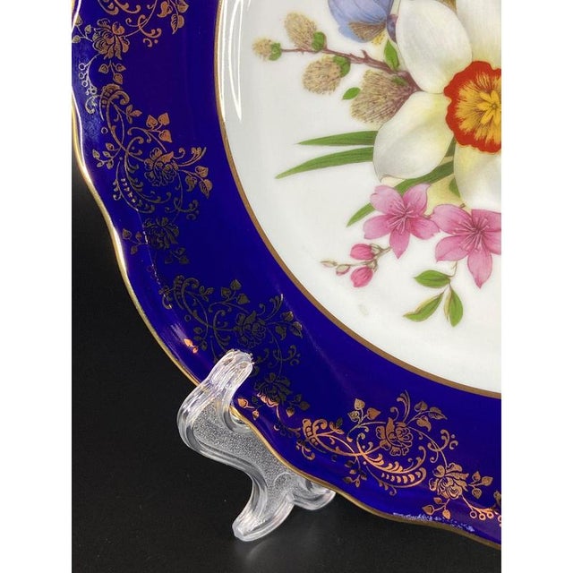 Gilt and Cobalt Blue Porcelain Plate from Limoges Rehausse Main, France, 1920s For Sale - Image 4 of 12