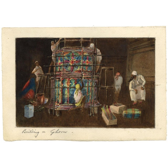 Whylock Pendavis, Building a Ghoon for Yamsé Muslim Festival, Mauritius, 1800s, Paper For Sale - Image 5 of 7