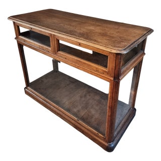 Antique French Oak Display Cabinet / Shop Counter with Glass Panels, 19th Century For Sale