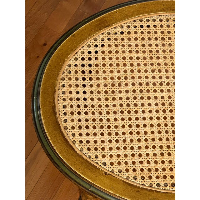Brown French Louis XVI Style Tabouret Stool With Cane Top and Green Painted Accents, Early 20th C. For Sale - Image 8 of 18