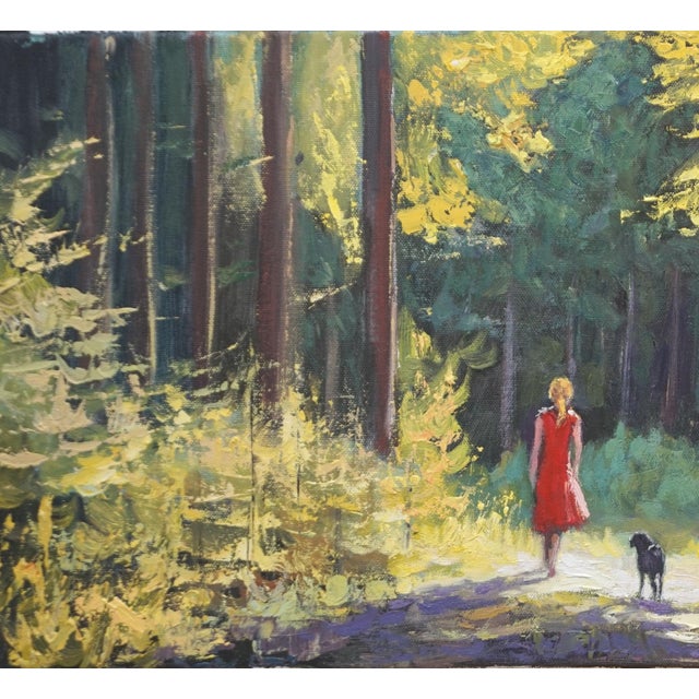 Impressionist Original Oil Painting of Walking in the Forest For Sale - Image 3 of 5