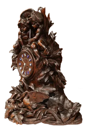 19th Century Swiss Carved Walnut Black Forest Mantel Clock