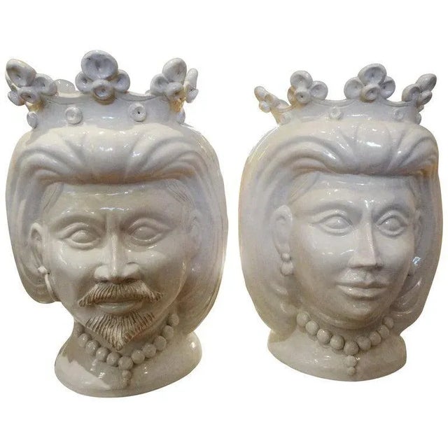 20th Century Italian White Glazed Terracotta Bust Jardinieres-a Pair For Sale - Image 13 of 13