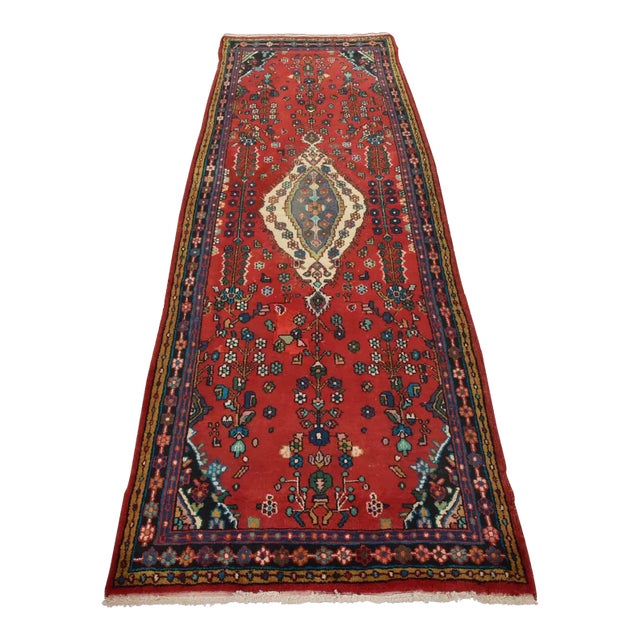 Malayer Runner 3’10” X 9’9” Red Wool Vintage Tribal Hand-Knotted Oriental Rug For Sale