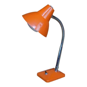 Vintage Mid-Century Modern Gooseneck Telescopic Industrial Metal Desk Lamp in Orange