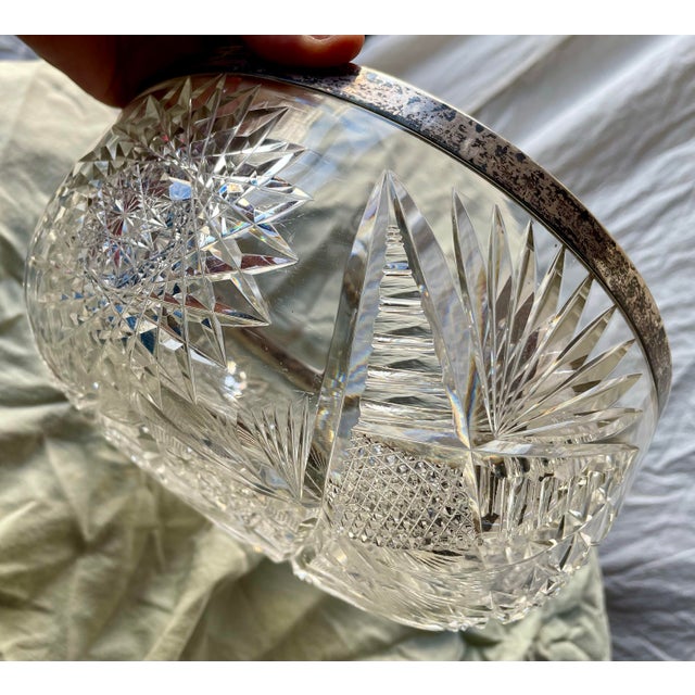H. Meyen German 800 Silver Rimmed Deeply Brilliant Cut Glass Round Center Bowl For Sale - Image 10 of 11
