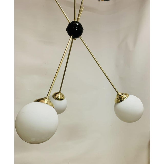 Mid-Century Modern Mid-Century Chandelier in Brass and Satin Opal Glass, Italy, 1960s For Sale - Image 3 of 6