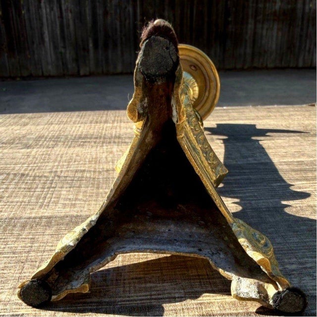 Antique Church Altar Brass Mary Joseph Jesus 12" Fluted Stem Tripod Candlestick For Sale - Image 10 of 10