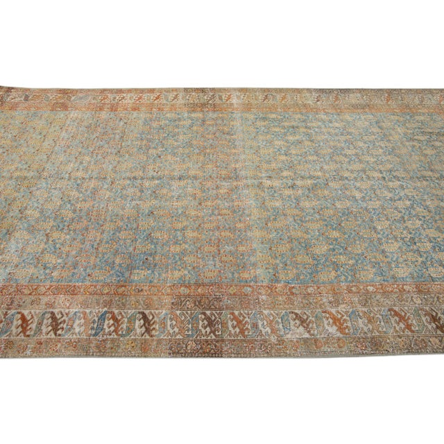 1960s 1960s Allover Antique Persian Malayer Wool Rug With Bue & Rust Color Field For Sale - Image 5 of 7